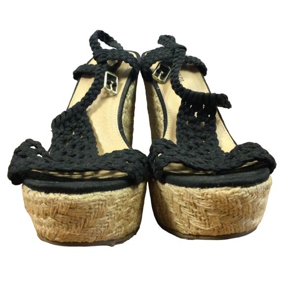 Mossimo Supply Co Women's Black Wedge Sandals Size 7 Open Toe Lace Strap 3 7/8” - Picture 2 of 12